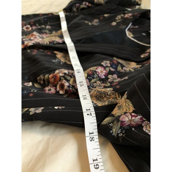 Xoxo Womens Floral Pinstripe Blazer Size M Black Ruched 3/4 Sleeves Y2k Office - Picture 7 of 9